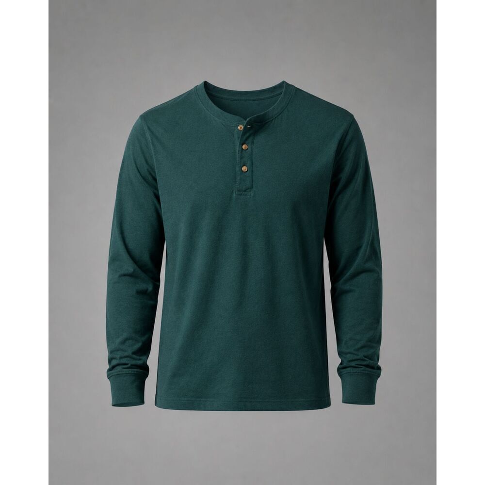 L.L. Bean Mens Teal Green Henley Short Sleeve Cotton Knit Shirt Size Large